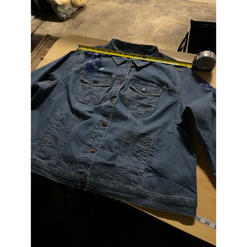 Womens Oversized Denim Jacket 24W Blue Floral‎ Embroidery Festival Concert - Picture 6 of 10